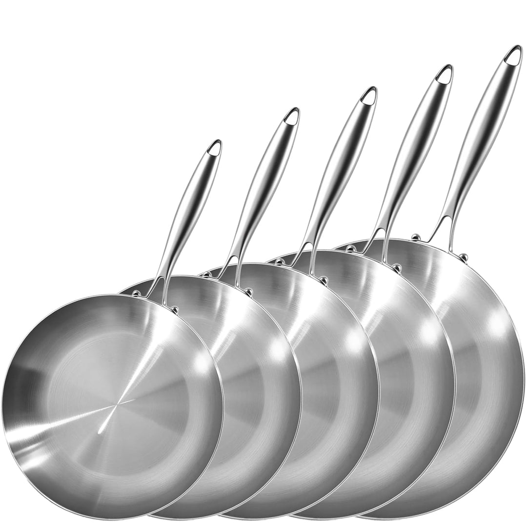 LOLYKITCH Pfannenset aus Edelstahl, Bratpfannenset, unbeschichtet 22/24/26/28/30 cm – Edelstahlpfann