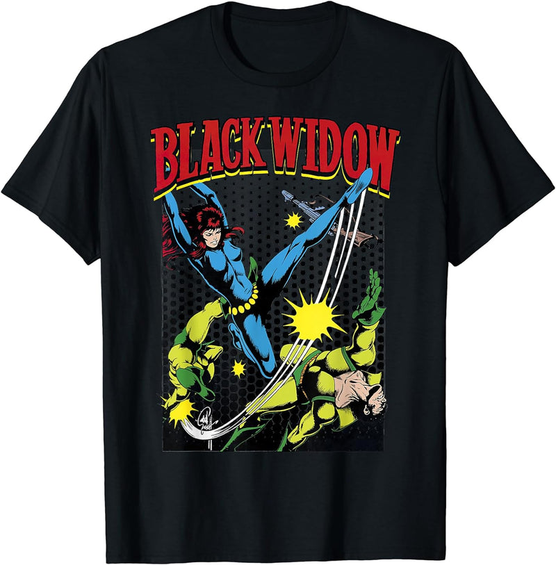 Mens Marvel Black Widow Classic Retro Comic Swing Graphic T-Shirt XL Heather Grey