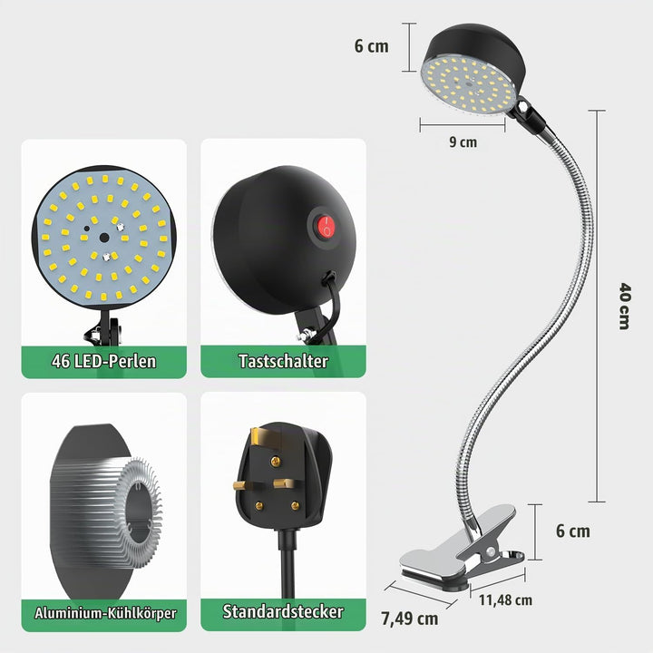 YouTeMei Klemme Arbeitsleuchte 12W Led Maschinenleuchte für Drehmaschine/Cnc/Fräsen/Bohrmaschine/Näh