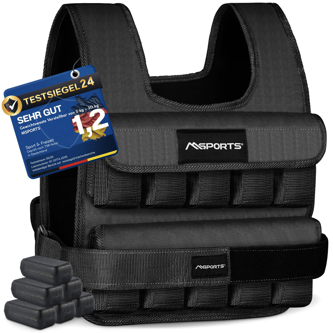 MSPORTS Gewichtsweste Premium Verstellbar von 5 - 25 kg Gewicht für Training Krafttraining