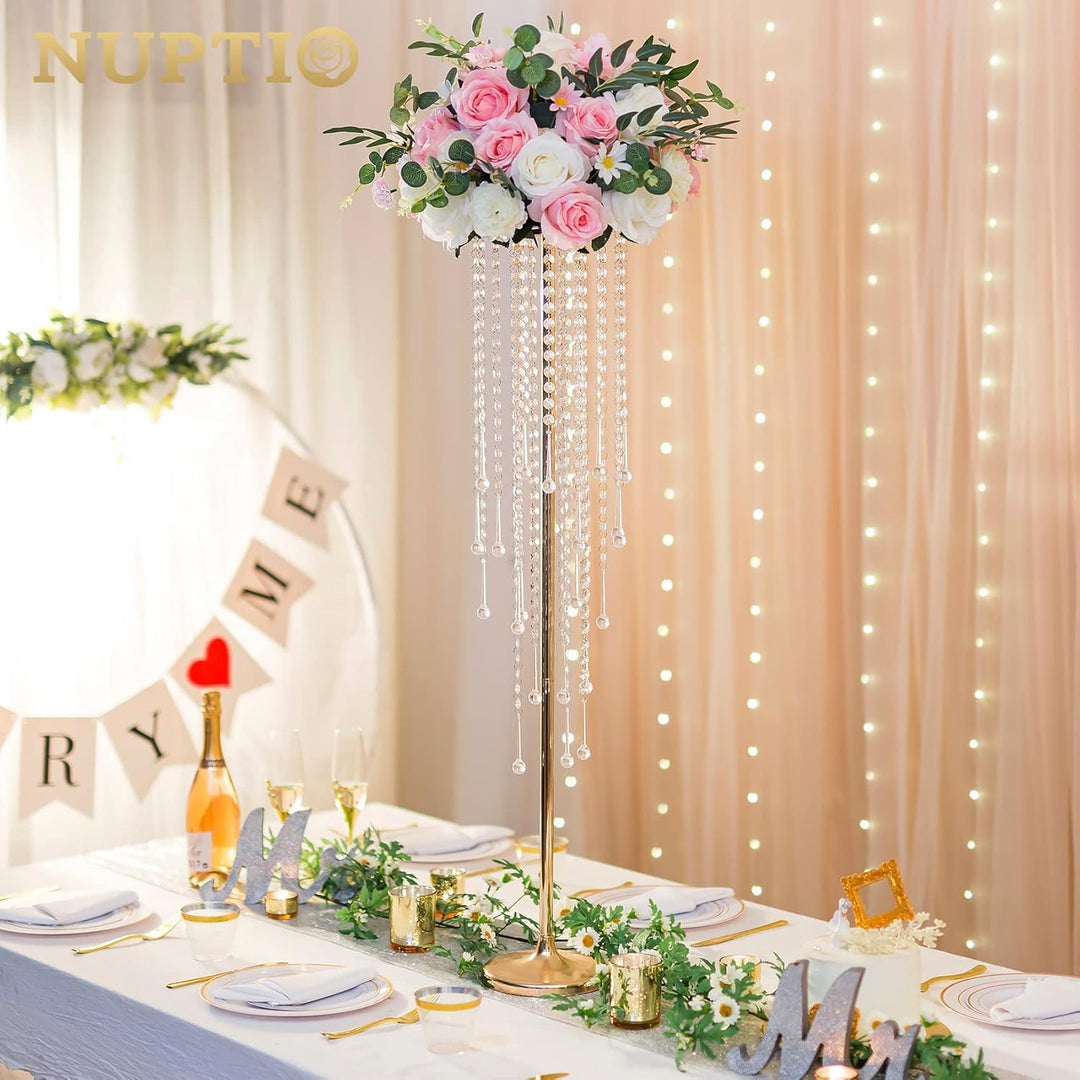 NUPTIO Hochzeit Vasen Tafelaufsätze 2 Stück 100cm Hohe Goldene Vase für Blumen Kristall Blumenstände
