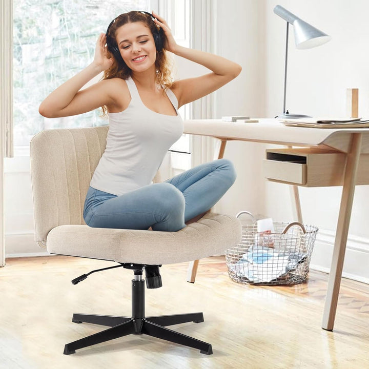 Bosmiller Schneidersitz Stuhl mit Stoffpolsterung，Criss Cross Chair Breiterem Kissen,Höhenverstellba