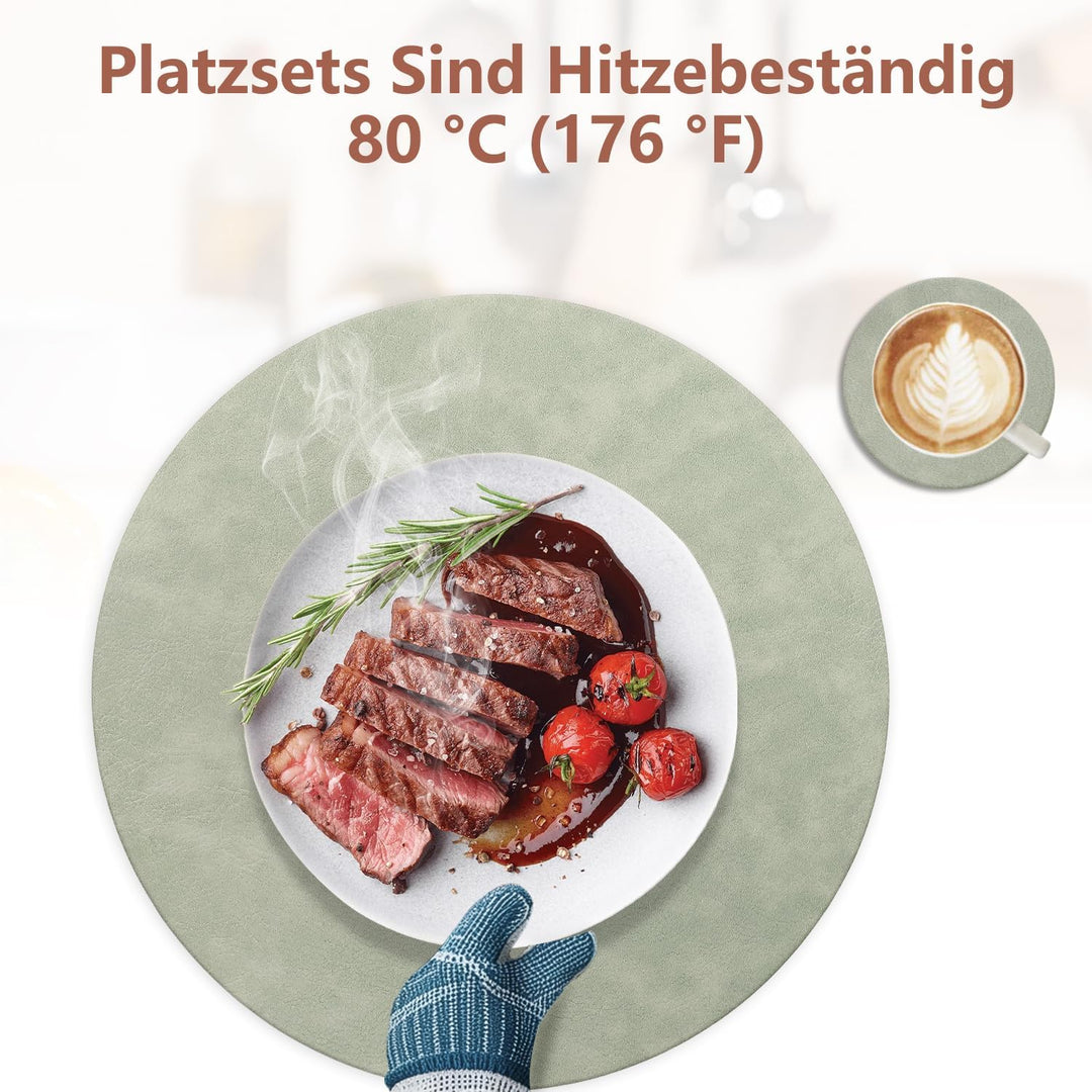 6er Set Tischset aus Leder-Imitat，Platzsets abwaschbar und wasserdicht，Platzdeckchen Lederoptik mit