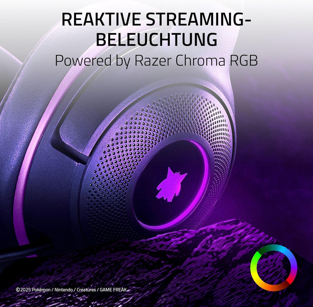 Razer Kraken Kitty V2 - Gengar Pokémon Edition - USB-Headset - Gengar-Stacheln - Streamreaktive Bele