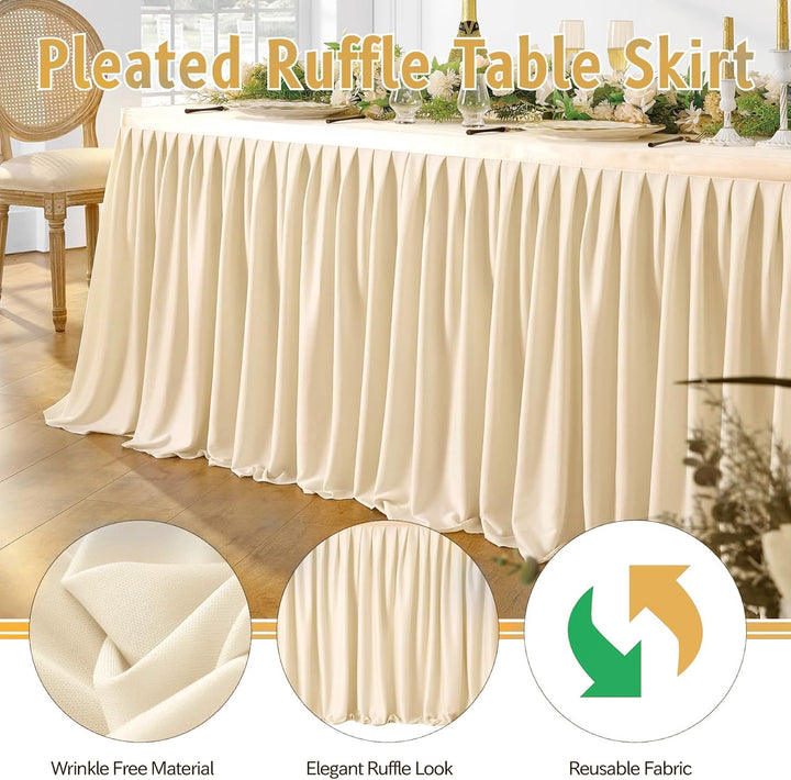 427cm Elfenbein Polyester Tischröcke für Rechteck Tische, Faltenfreie Rüschen Falten Tuch Tutu Tisch