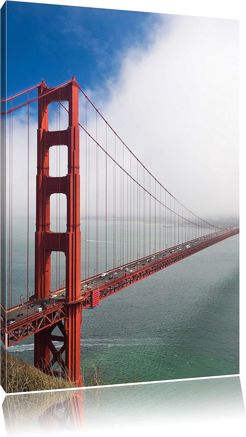 Pixxprint Golden Gate Bridge San Francisco / 100x70cm Leinwandbild bespannt auf Holzrahmen/Wandbild