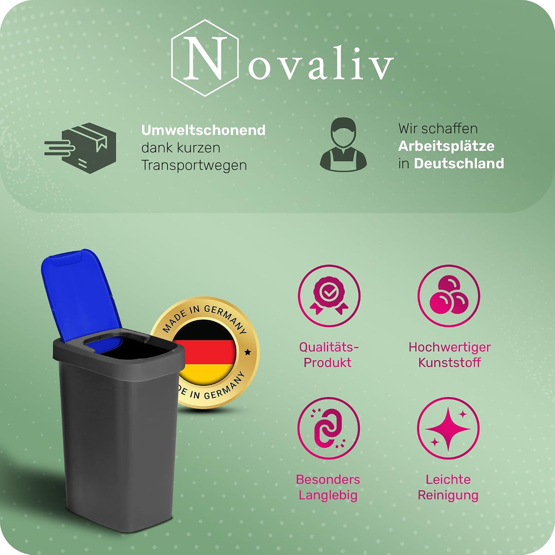 Novaliv Mülltrennsystem 50L 3er Set Mülleimer mit Schwingdeckel, Mülltrennung Küche Abfalltrennung,