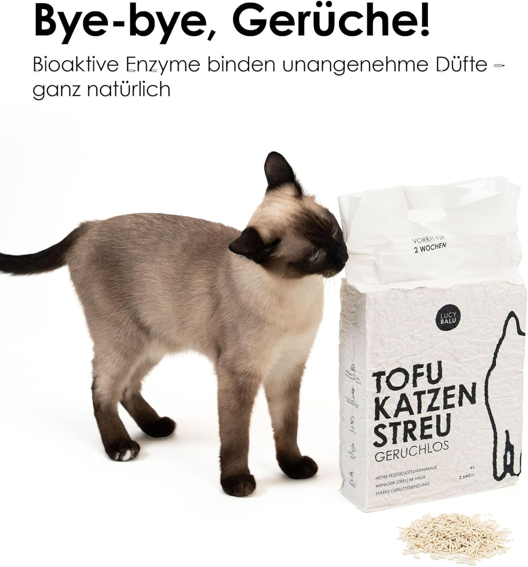 LucyBalu® TOFU Katzenstreu | Klumpendes Katzen Streu | Geruchsbindend und nachhaltig | 4er Set | 24
