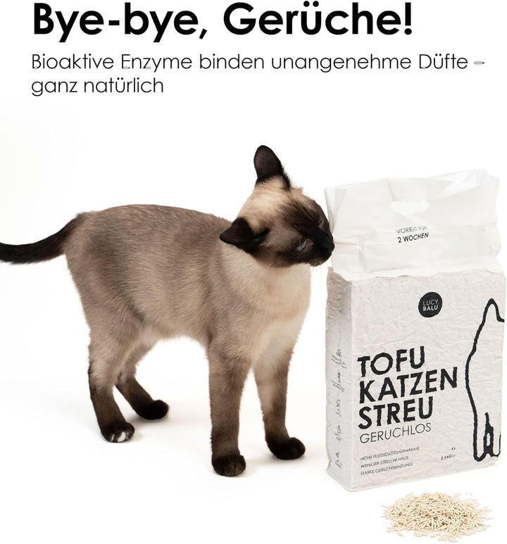 LucyBalu® TOFU Katzenstreu | Klumpendes Katzen Streu | Geruchsbindend und nachhaltig | 4er Set | 24