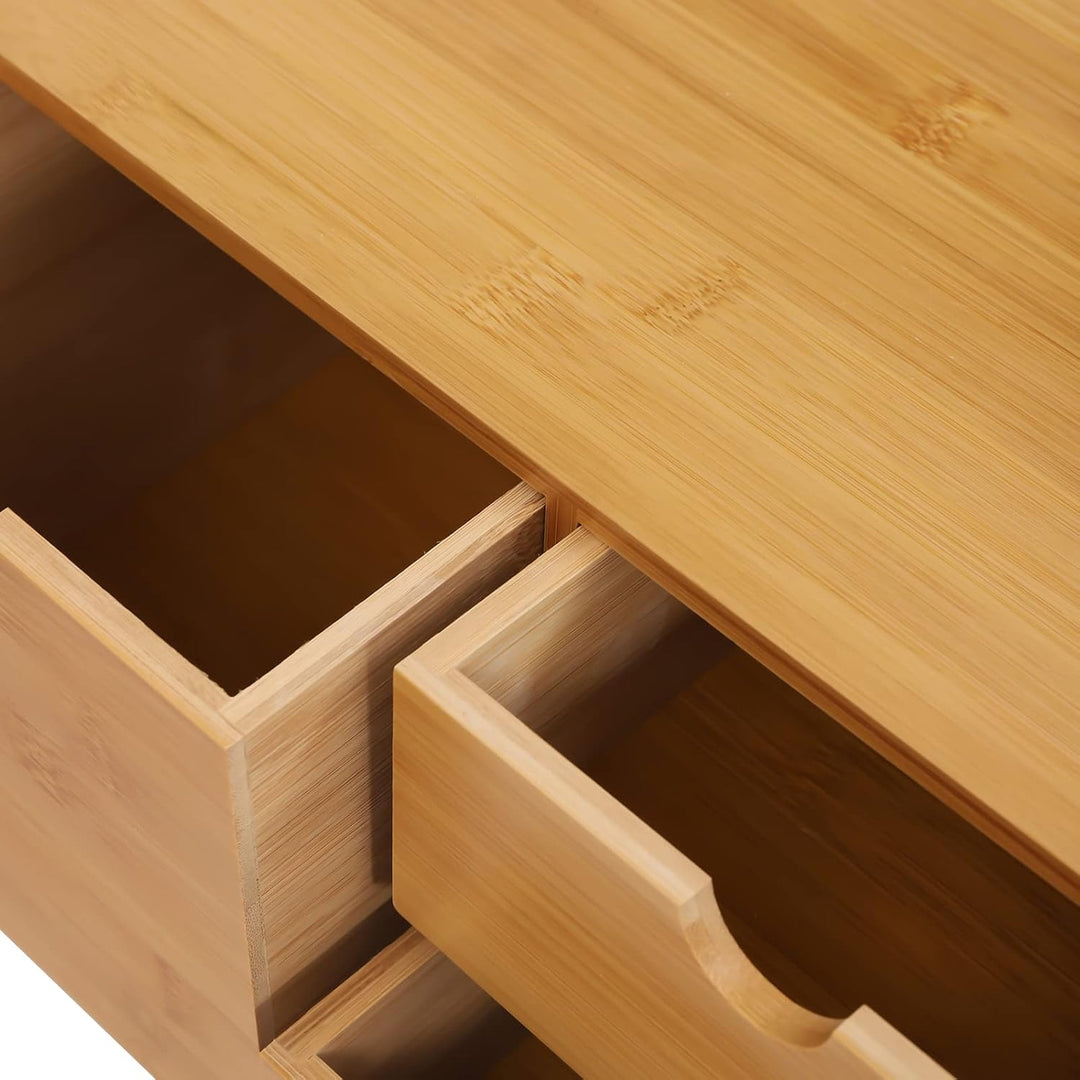 Natur Schreibtisch Organizer, Ablage Büroorganizer mit 3 Schubladen für Büroutensilien, Bambus Schub