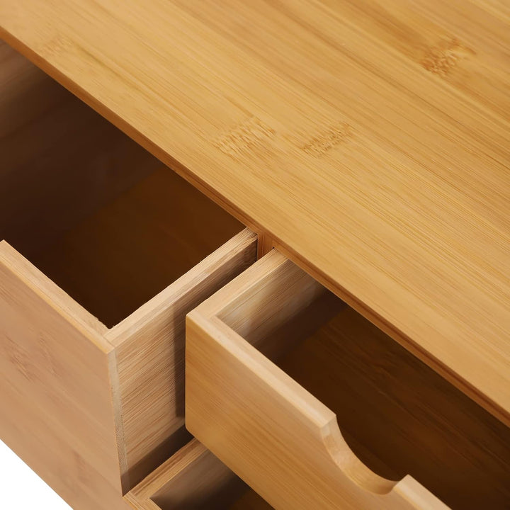 Natur Schreibtisch Organizer, Ablage Büroorganizer mit 3 Schubladen für Büroutensilien, Bambus Schub