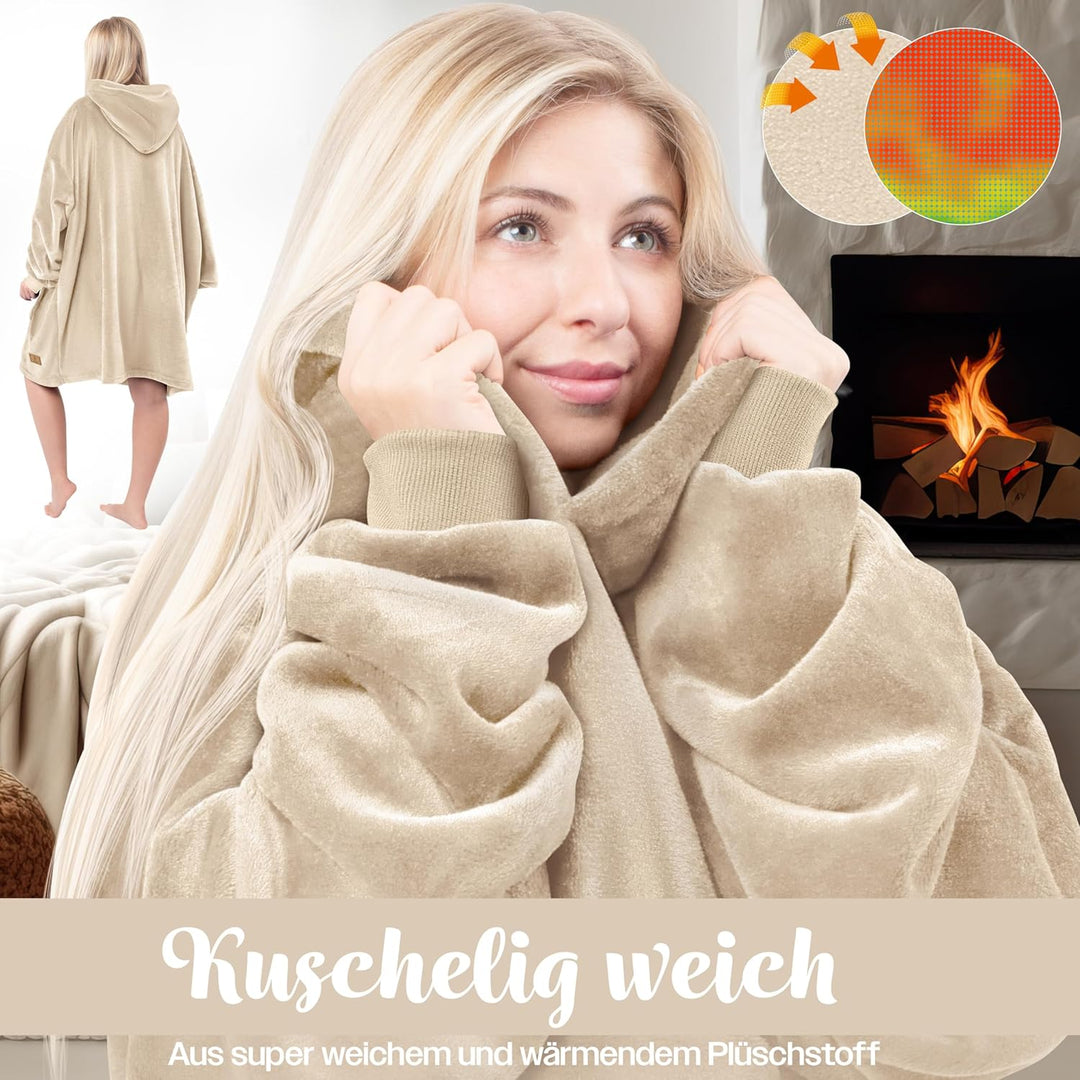 KESSER® Hoodie Decke Kuscheldecke mit Ärmeln Deckenpullover Vielseitig Tragbare Decke zum Anziehen f