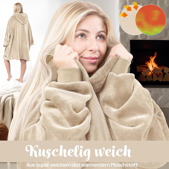 KESSER® Hoodie Decke Kuscheldecke mit Ärmeln Deckenpullover Vielseitig Tragbare Decke zum Anziehen f