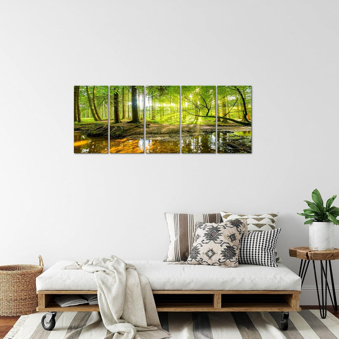 Runa Art Bild Wald Landschaft Wandbilder auf Vlies Leinwand 5 Teilig Wanddekoration Schlafzimmer Woh