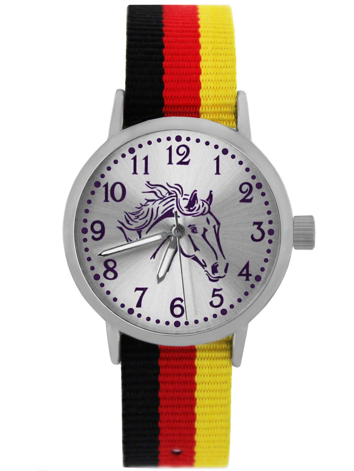 Pacific Time Mädchen Uhr Pferde analog Quarz mit Textil Wechselarmband Deutschland 10300
