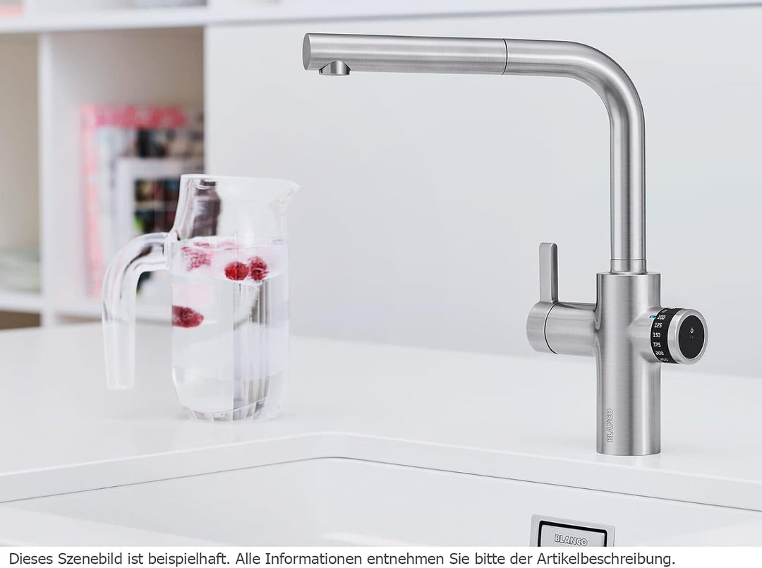 Blanco 525213 EVOL-S Volume Küchenarmatur mit Messbecherfunktion, 230 V, Edelstahl Finish UltraResis