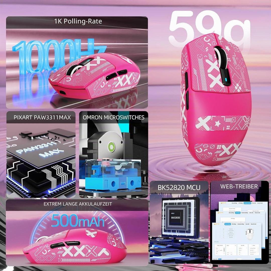 ATTACK SHARK G3PRO Kabellose Gaming-Maus mit Magnetischer Ladestation, PixArt PAW3311-Sensor, Bis zu