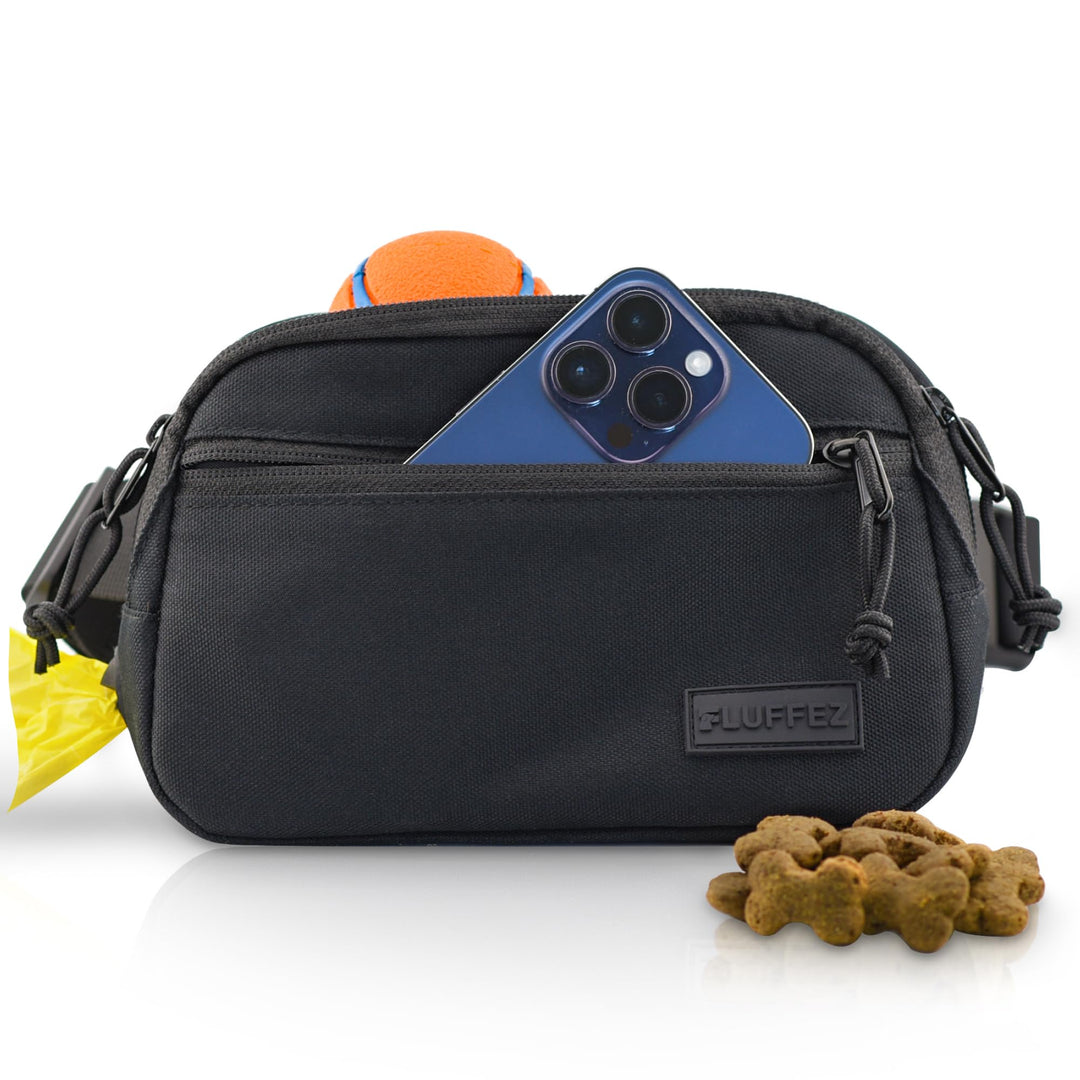 Fluffez Leckerlitasche für Hunde – Bauchtasche mit verschliessbaren Innentaschen und separatem Reiss