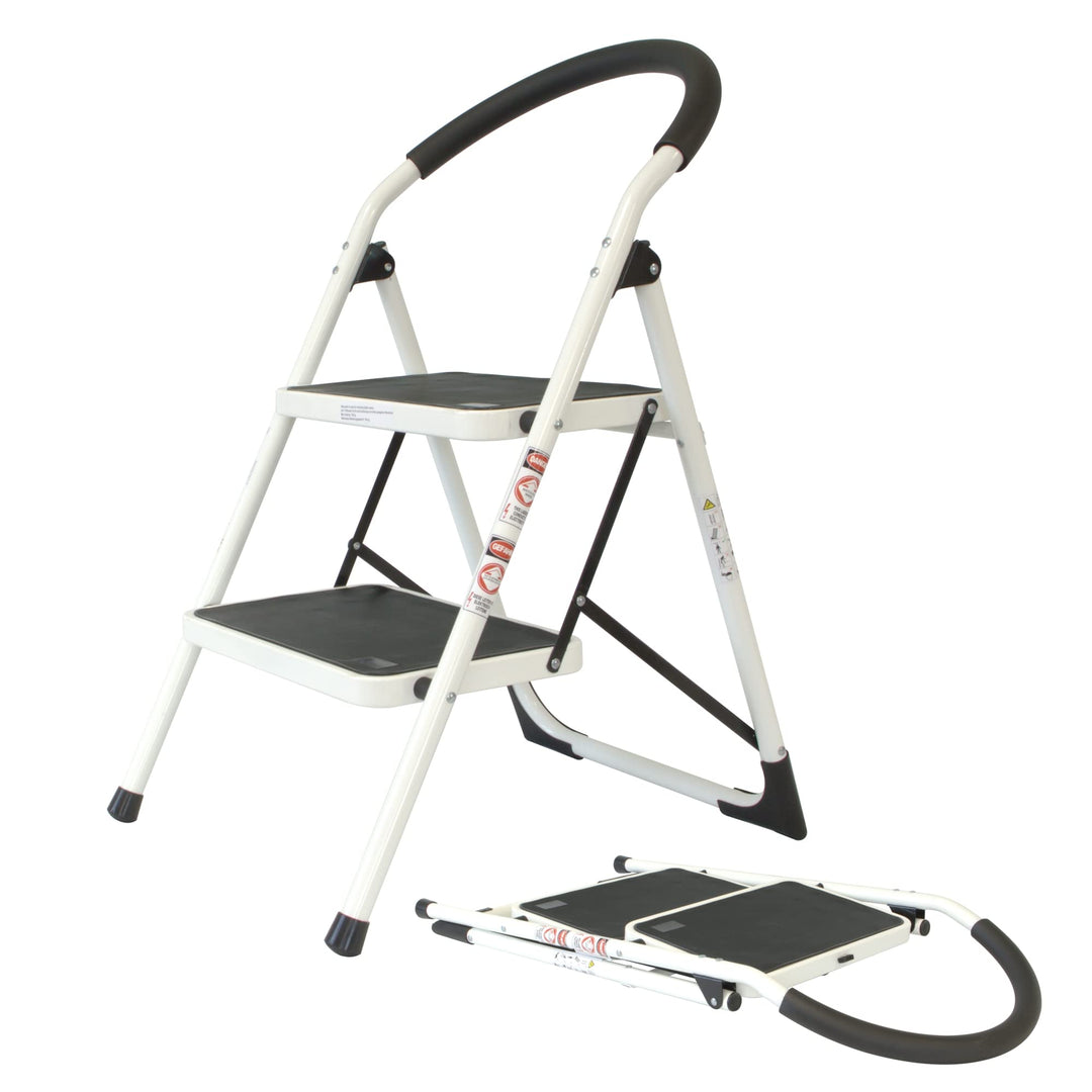 Stahl Klapptritt zusammenklappbar | 2 extra breite Stufen mit Anti-Rutsch-Matten | 84 cm Höhe | Trit