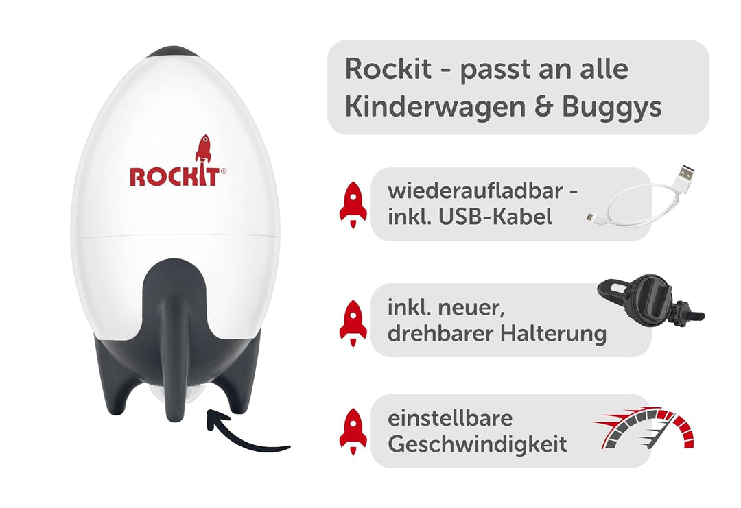 ROCKIT Kinderwagenschaukler -Das Original- Baby Rocker Rakete (wiederaufladbar) stufenlos verstellba