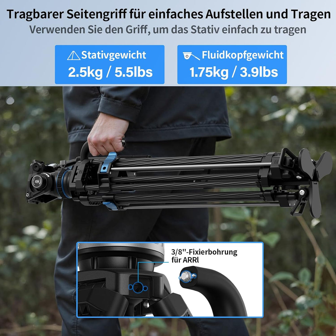 SIRUI SQ75+S5 Carbon Video Stativ mit Hydraulik-Fluidkopf | 178cm Schnellaufbau | Stufenlose Dämpfun