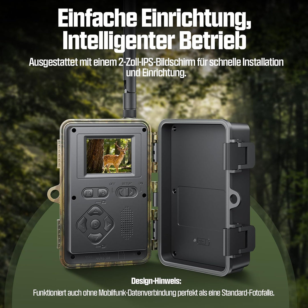 CEYOMUR 4G LTE Wildkamera Solar, 48MP Live Übertragung Wildkamera mit Handyübertragung App, 5200 mAh