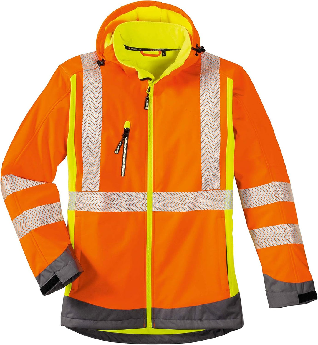 4Protect Warnschutz Softshelljacke "Houston", 1 Stück, leuchtorange/-gelb/grau, 3470-L Leuchtorange