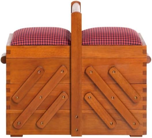Prym 612550 Holz dunkel M mit Stoff Nähkasten, braun