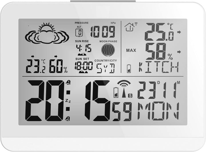 Miraval Moderne Design Funk-Wetterstation mit Aussensensor bennenbar Mondphase Sonnenaufgang Sonnenu