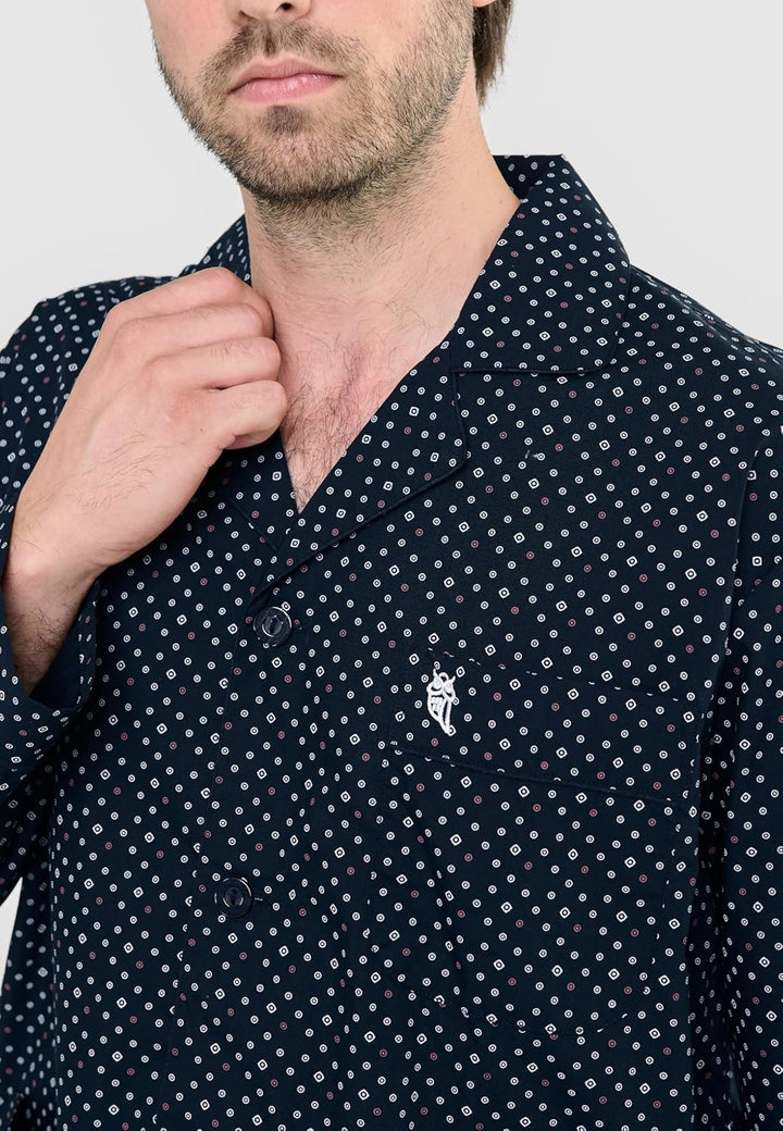 El Búho Nocturno Schlafanzug Herren Lang Baumwolle Pyjama Für Herren Klassisch Revers Knopfjacke Kar