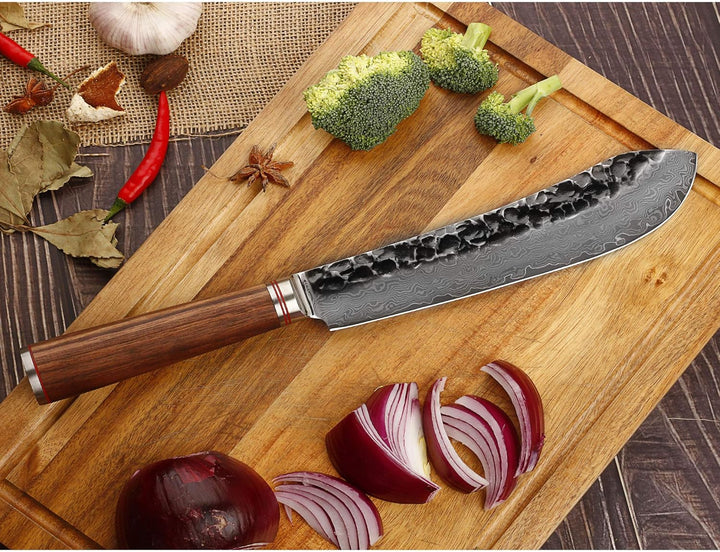 YOUSUNLONG Blockmesser Damastmesser gross, Klinge 20,50 cm Länge - sehr hochwertiges sehr scharfes P