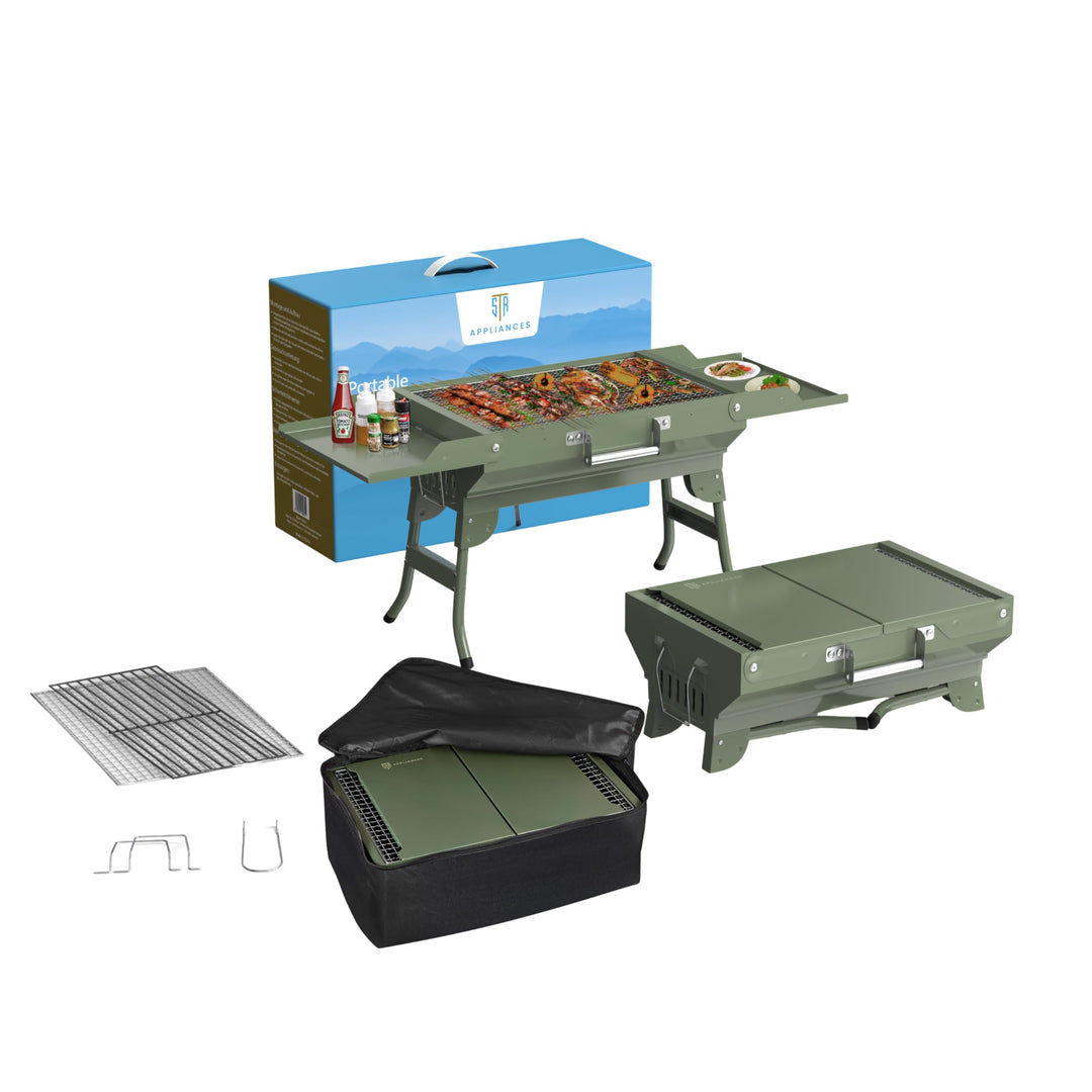 Tragbarer Camping Grill, Faltbare Holzkohlegrills, Tischgrill Holzkohle für Reisen 45x31 cm, Tischgr
