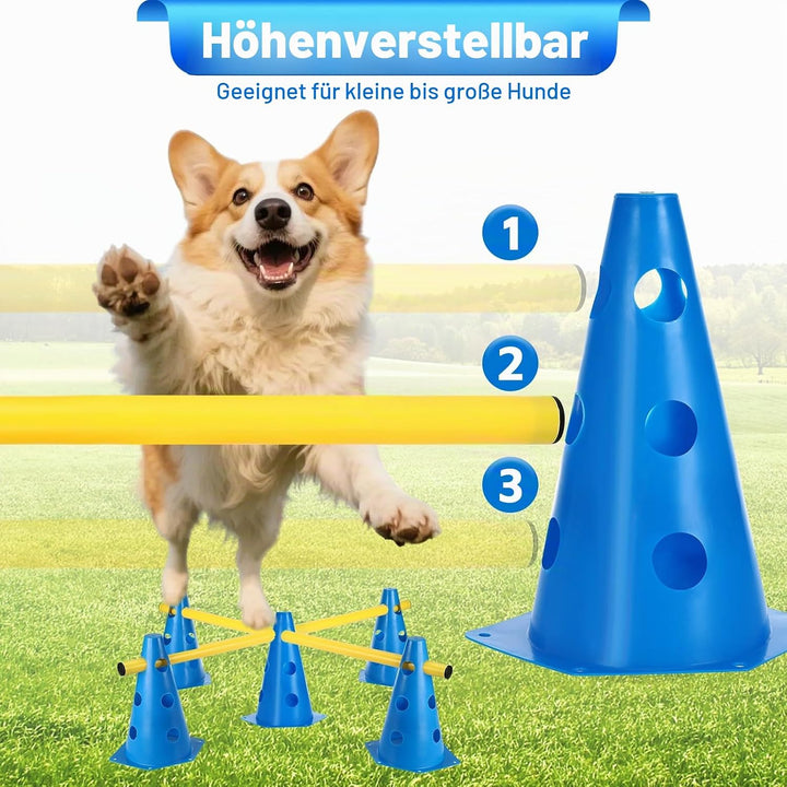 Agility Set Hunde Hürden Steckhürdenset,8 Kegel (24cm)+4 Stangen (81cm) ,Einstellbare Trainingshürde