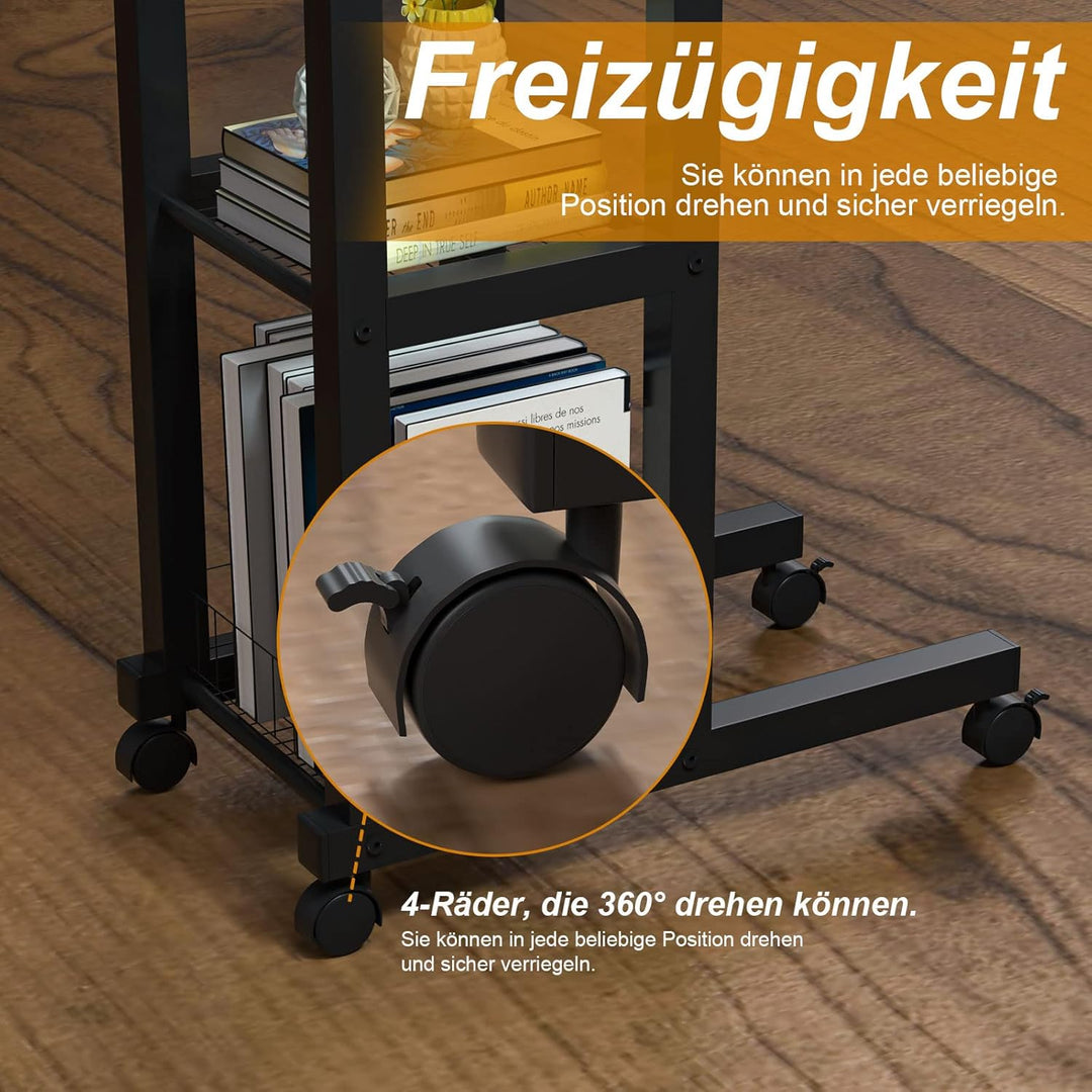 PIPIPOXER Beistelltisch mit Rollen Laptoptisch, Computertisch Höhenverstellbar Schreibtisch aus Holz