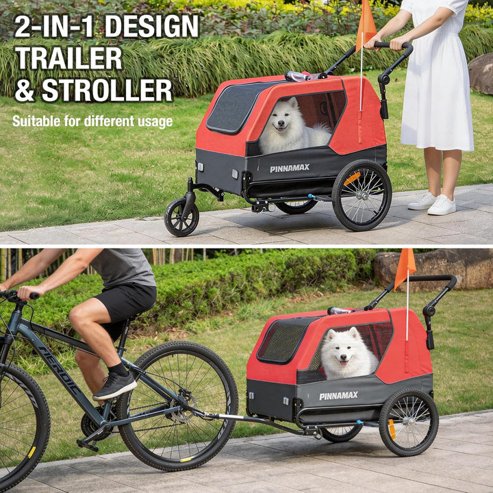 Hundeanhänger für Fahrräder – 2-in-1 Haustierbuggy, belastbar bis zu 45 kg – Fahrradanhänger für Hun