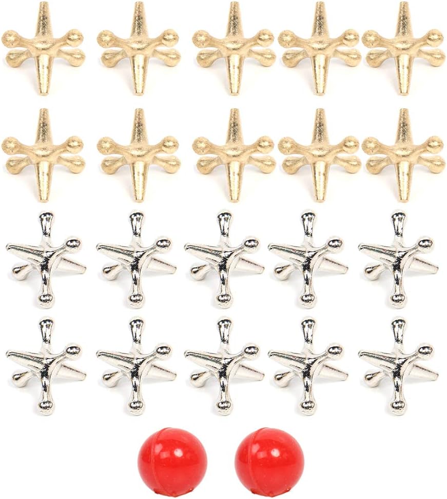 2 Sets Vintage-Metall-Jack-Ballspiele, Traditionelles Retro-Metall-Ballspielset, Klassisches Jack-Sp