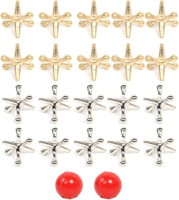 2 Sets Vintage-Metall-Jack-Ballspiele, Traditionelles Retro-Metall-Ballspielset, Klassisches Jack-Sp