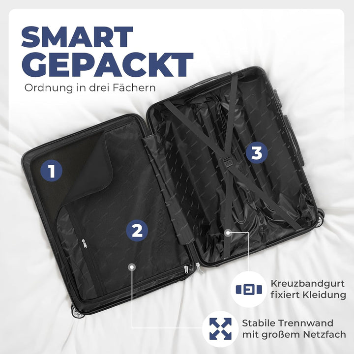 3erKoffersetXXL Komplettpaket – Sichere und leichte ABS Hartschalenkoffer 20"24"28" mit Rollen – Rei
