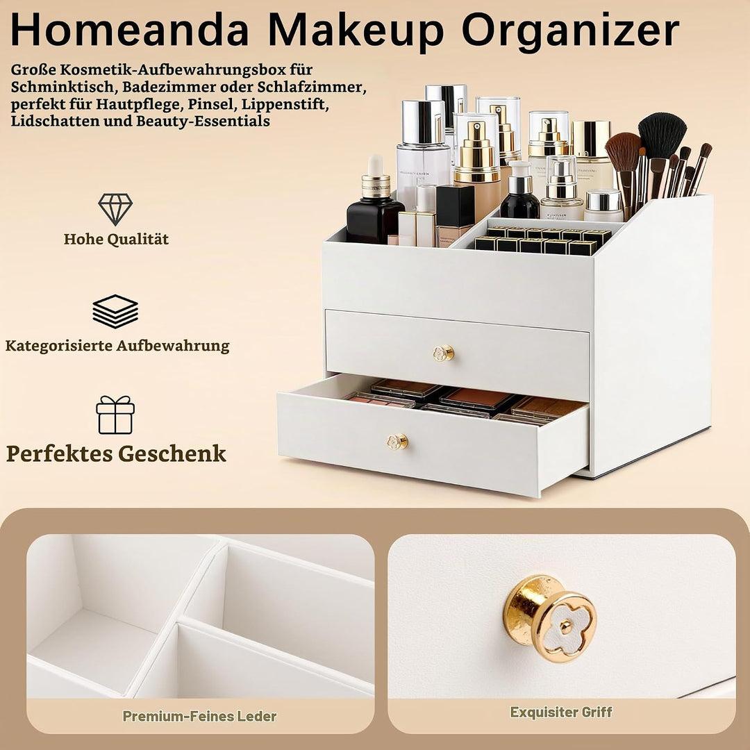 Homeanda Make-up-Organizer aus Kunstleder mit 2 Schubladen – Schreibtisch-Organizer für Kosmetik, Li