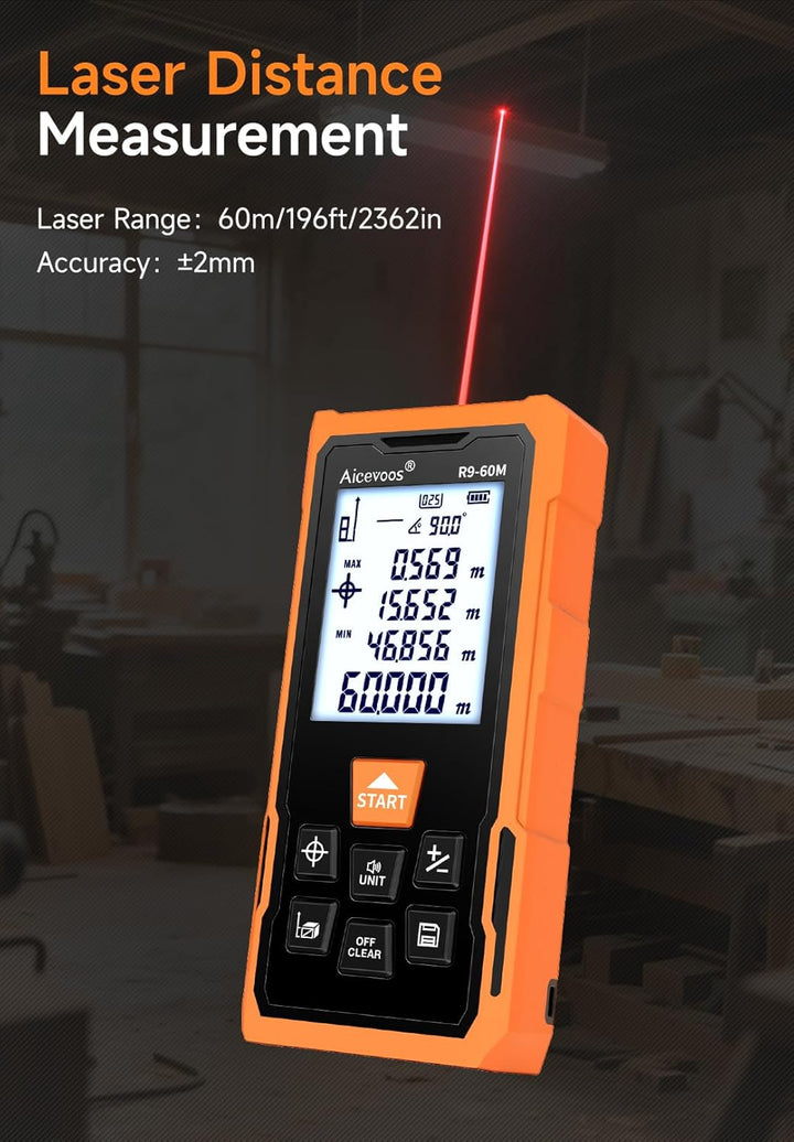 Aicevoos R9 Laser Entfernungsmesser Hohe Genauigkeit, 60 m, Laser-Massband, Compaktes Laser-Messgerä