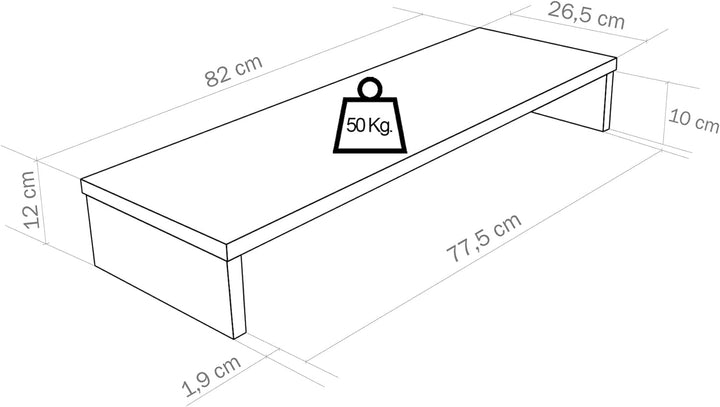 Henor Monitorständer TV-Bildschirmerhöhung in FSC® 82 x 26.5 x 12 cm. Unterstützt 50 kg Weiss 82x26.