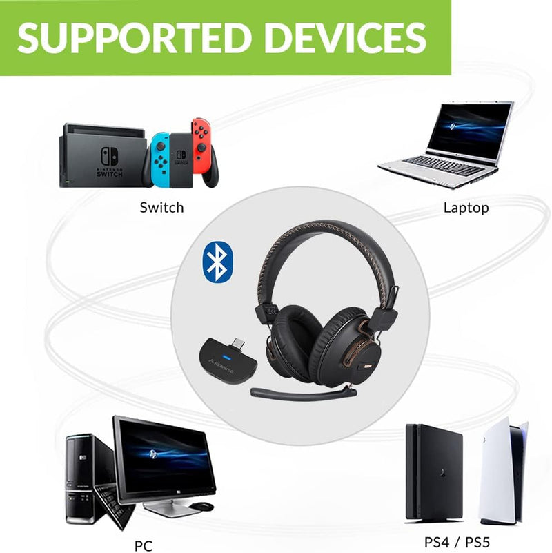 Avantree C519M – Bluetooth Kopfhörer mit Mikrofon für PS5 und Switch, Kabelloses Headset mit USB-C-A