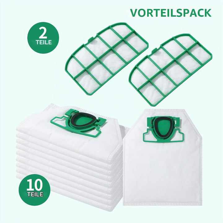 10 Staubsaugerbeutel für Vorwerk Kobold VK200 und FP200 Staubsauger, inklusive 2 Filter, staubsauger