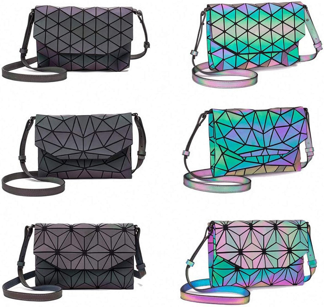 Ulalaza Geometrische leuchtende Einkaufstasche Holographische Geldbörsen und Handtaschen Flash Refle