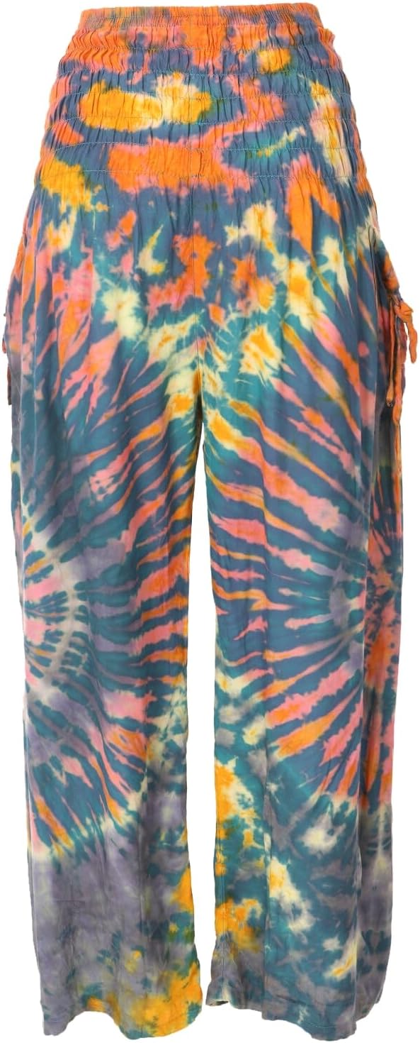 GURU SHOP Farbenfrohe Batikhose, Palazzohose, Weite Sommerhose, Damen, Synthetisch, 38