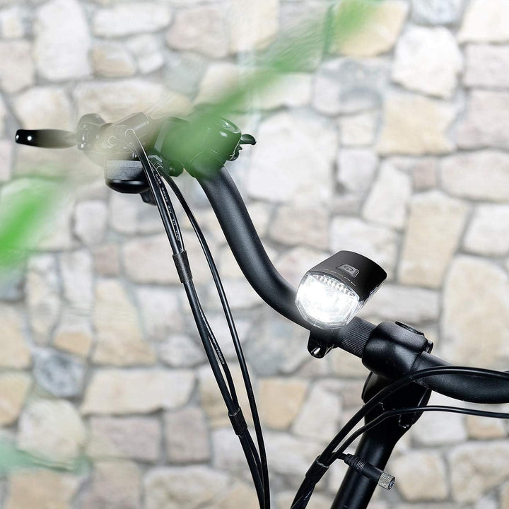 PEARL Fahrradlampe: Akku-Fahrradlicht mit Cree-LED &amp; Lenker-Halter, 120 Lumen, USB, IPX4 (Cree Fahrr