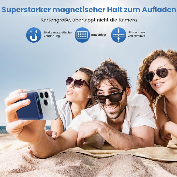 Magnetische Powerbank 10800mAh, PD 20W Schnellladung Wireless Power Bank mit USB-C Eingänge & Ausgan