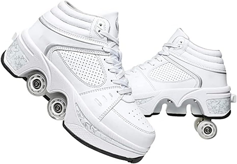 Schuhe mit Rollen LED Leuchtend Skates 4-Rad Verstellbare Rollschuhe Verstecktes Rad für Laufsportsc