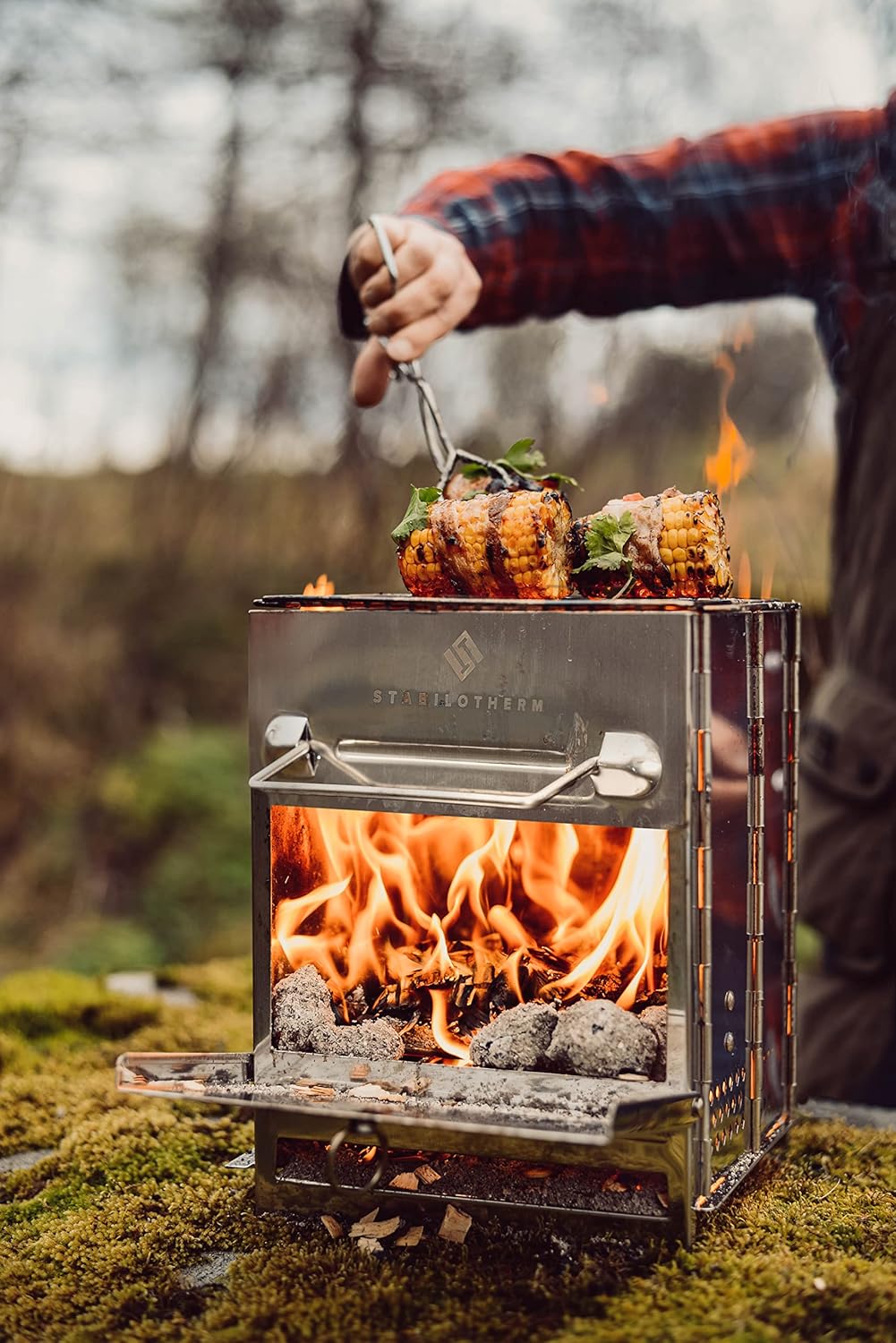STABILOTHERM Edelstahl Holzkohle-Grill Camping Outddor faltbar | mobiler Grill Camping-Grill Outdoor