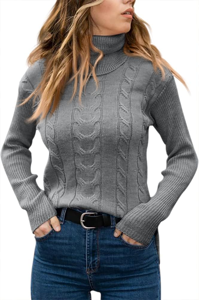 GeGekoko Pullover Damen Rollkragenshirt Cable Knit Elegant Langarm Tops Lose Grobstrick Casual Weich